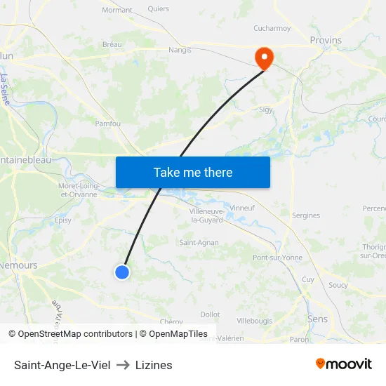 Saint-Ange-Le-Viel to Lizines map