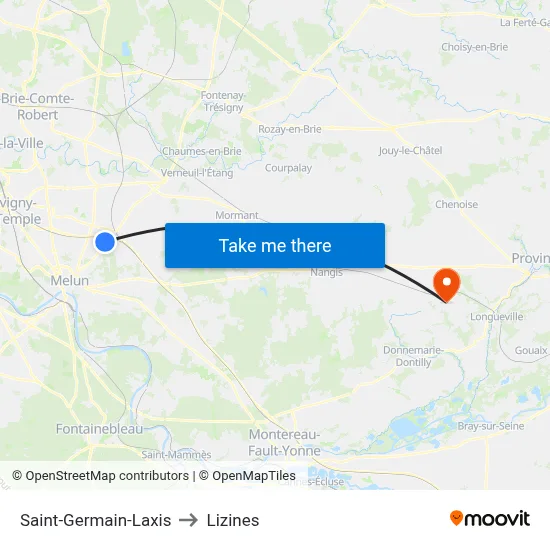 Saint-Germain-Laxis to Lizines map