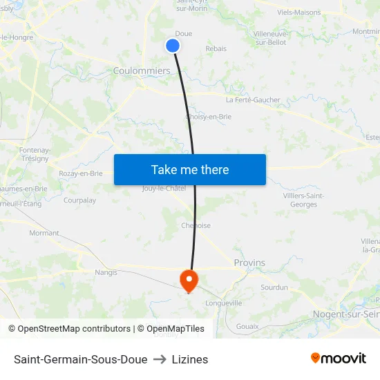 Saint-Germain-Sous-Doue to Lizines map