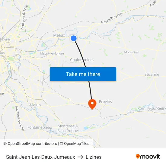 Saint-Jean-Les-Deux-Jumeaux to Lizines map