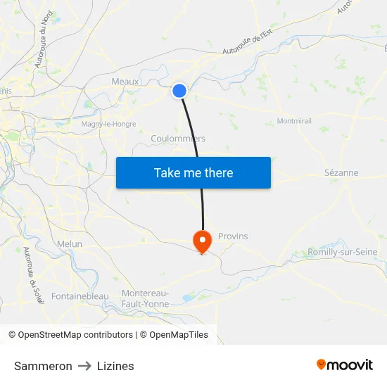 Sammeron to Lizines map
