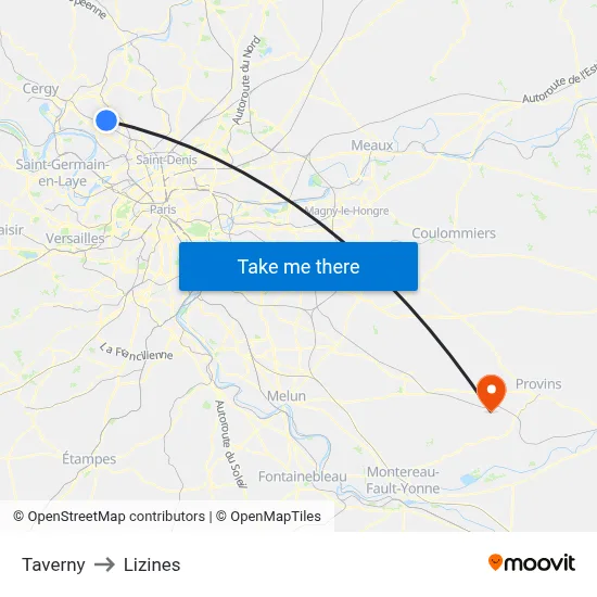 Taverny to Lizines map