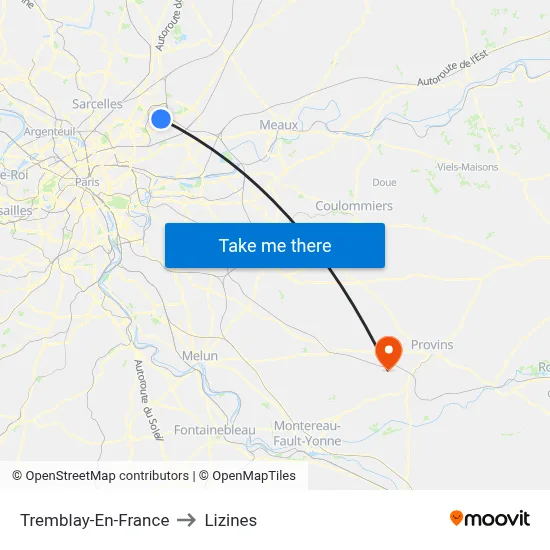 Tremblay-En-France to Lizines map