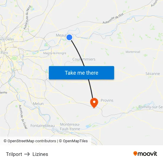 Trilport to Lizines map