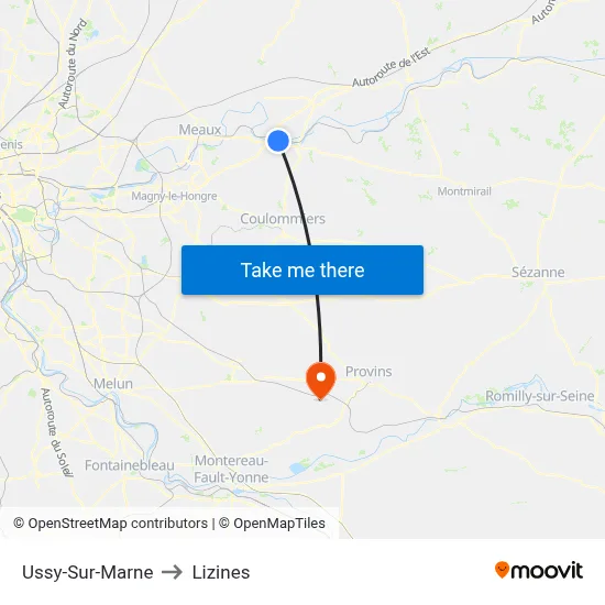 Ussy-Sur-Marne to Lizines map