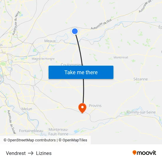 Vendrest to Lizines map