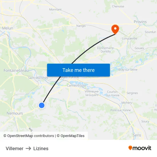 Villemer to Lizines map