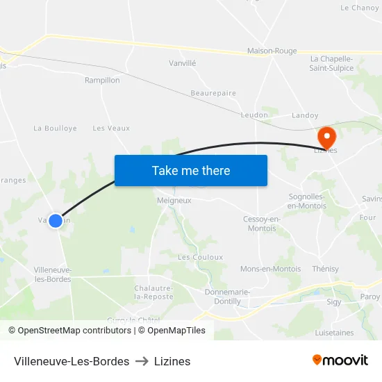 Villeneuve-Les-Bordes to Lizines map
