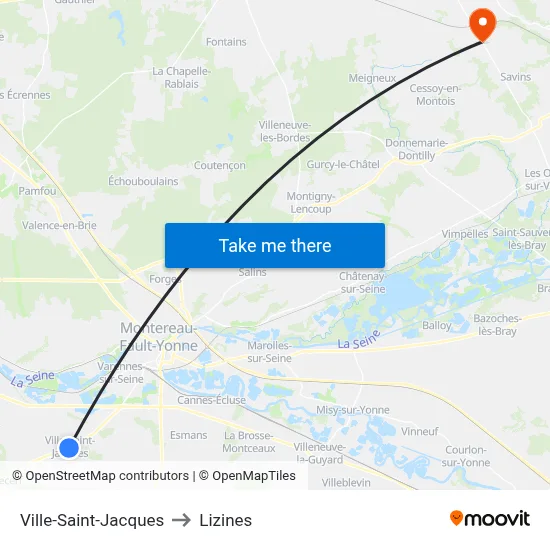 Ville-Saint-Jacques to Lizines map