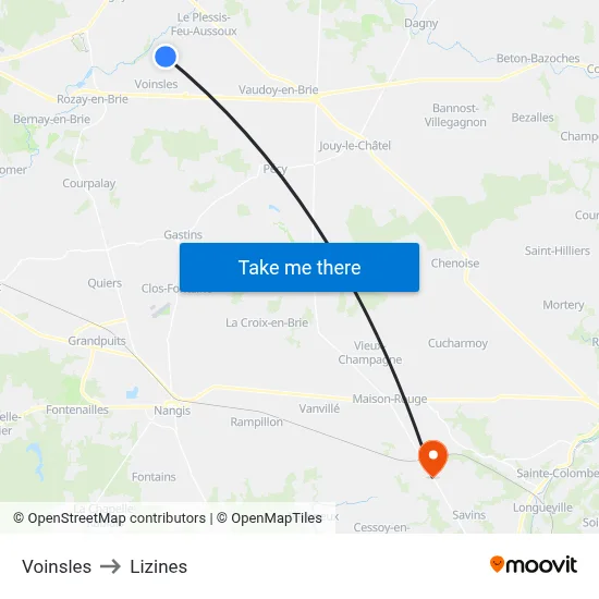 Voinsles to Lizines map