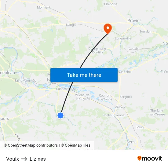 Voulx to Lizines map