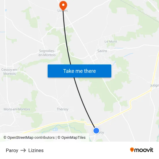 Paroy to Lizines map