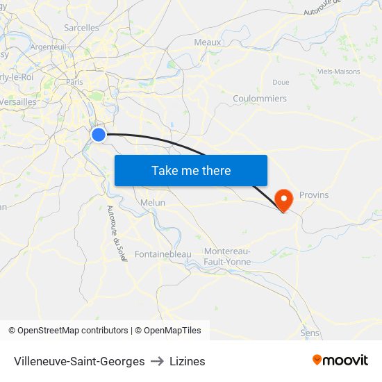 Villeneuve-Saint-Georges to Lizines map