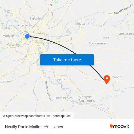 Neuilly Porte Maillot to Lizines map