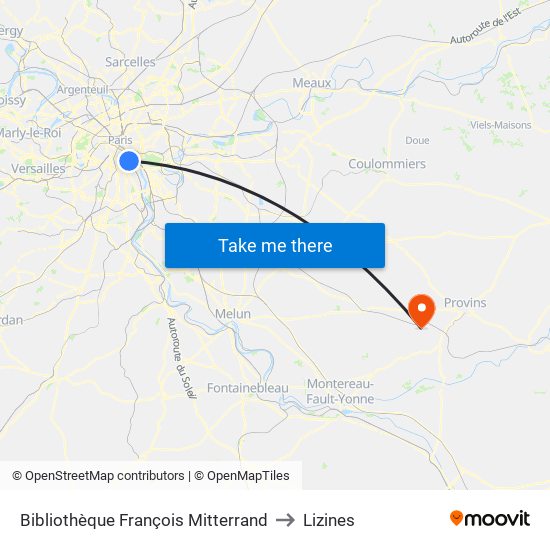 Bibliothèque François Mitterrand to Lizines map