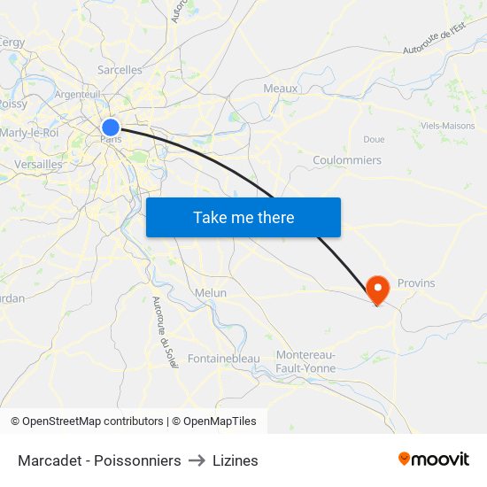 Marcadet - Poissonniers to Lizines map