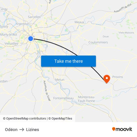 Odéon to Lizines map