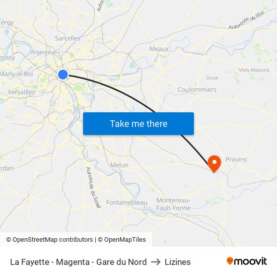 La Fayette - Magenta - Gare du Nord to Lizines map