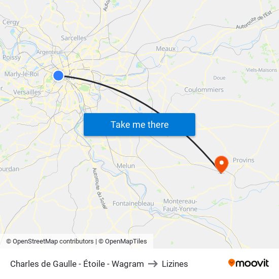 Charles de Gaulle - Étoile - Wagram to Lizines map