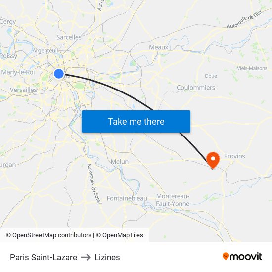 Paris Saint-Lazare to Lizines map
