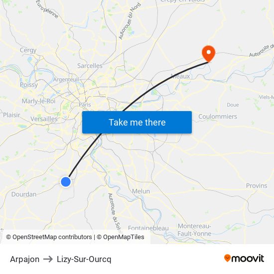 Arpajon to Lizy-Sur-Ourcq map