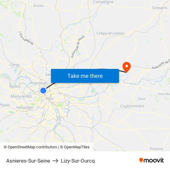 Asnieres-Sur-Seine to Lizy-Sur-Ourcq map