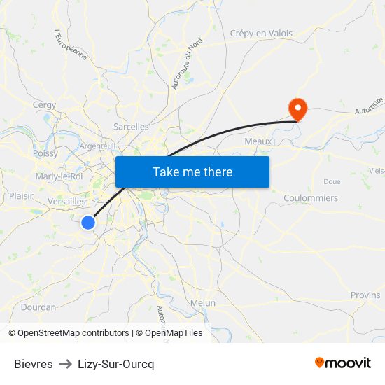 Bievres to Lizy-Sur-Ourcq map