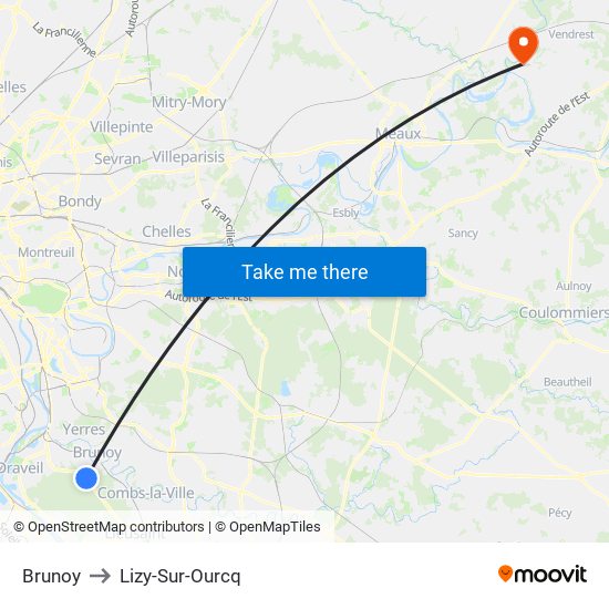 Brunoy to Lizy-Sur-Ourcq map