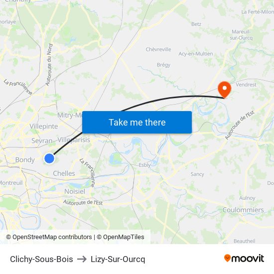 Clichy-Sous-Bois to Lizy-Sur-Ourcq map
