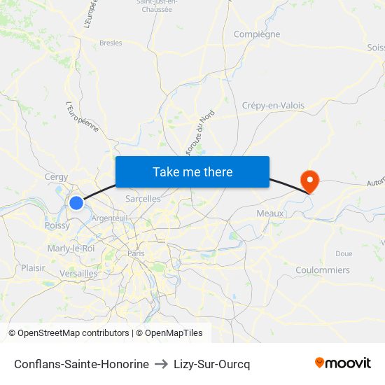 Conflans-Sainte-Honorine to Lizy-Sur-Ourcq map