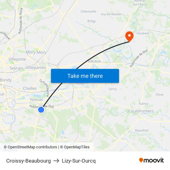 Croissy-Beaubourg to Lizy-Sur-Ourcq map
