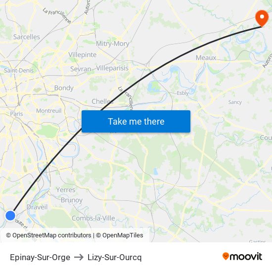 Epinay-Sur-Orge to Lizy-Sur-Ourcq map