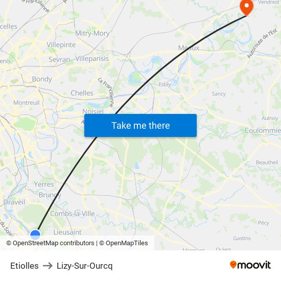 Etiolles to Lizy-Sur-Ourcq map