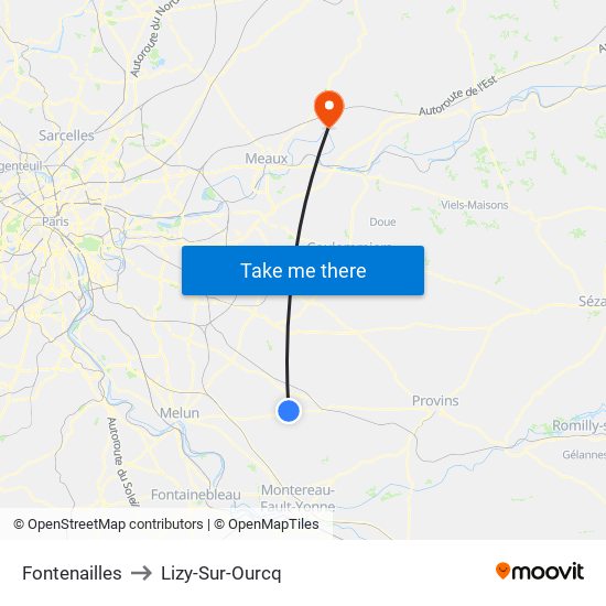 Fontenailles to Lizy-Sur-Ourcq map