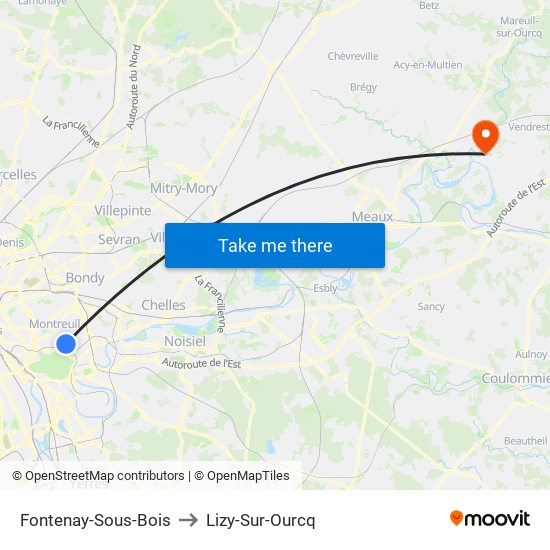 Fontenay-Sous-Bois to Lizy-Sur-Ourcq map