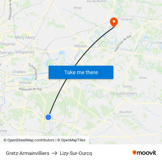 Gretz-Armainvilliers to Lizy-Sur-Ourcq map