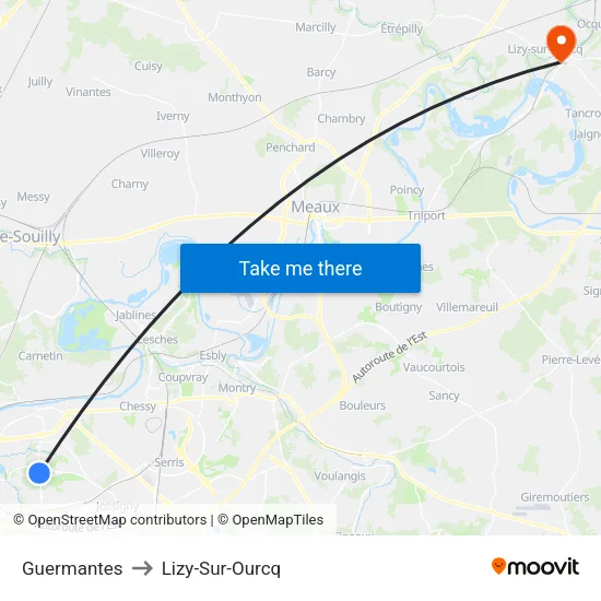 Guermantes to Lizy-Sur-Ourcq map