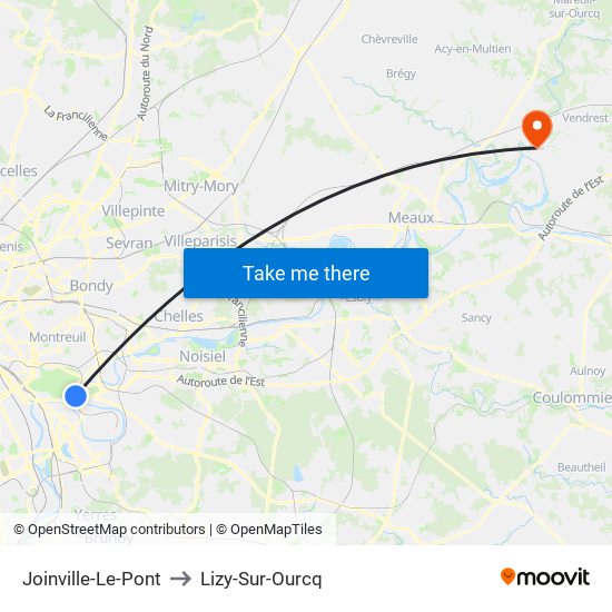 Joinville-Le-Pont to Lizy-Sur-Ourcq map