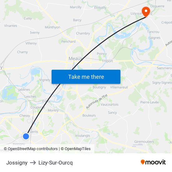 Jossigny to Lizy-Sur-Ourcq map