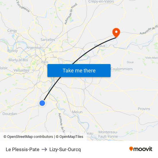 Le Plessis-Pate to Lizy-Sur-Ourcq map