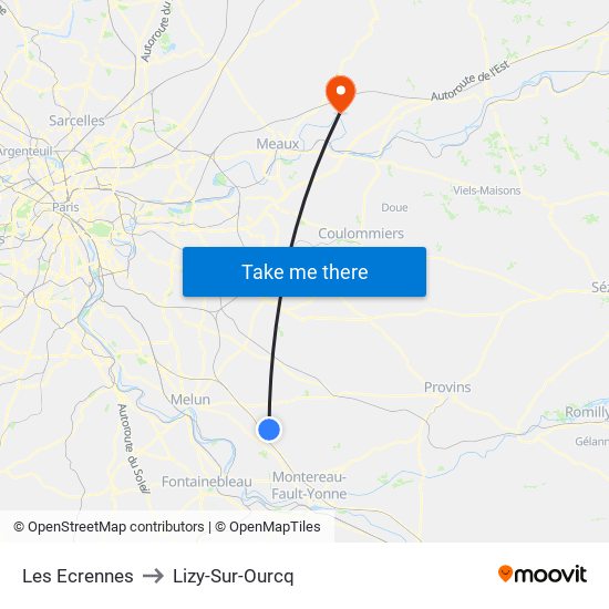 Les Ecrennes to Lizy-Sur-Ourcq map