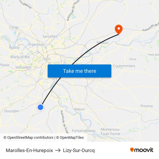 Marolles-En-Hurepoix to Lizy-Sur-Ourcq map
