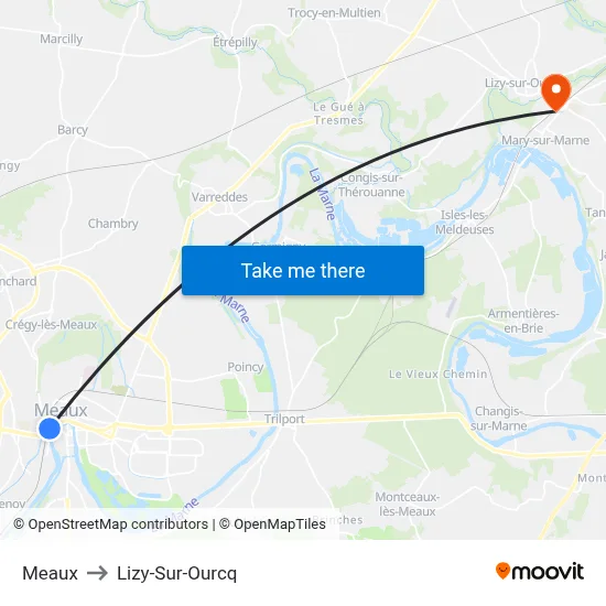 Meaux to Lizy-Sur-Ourcq map