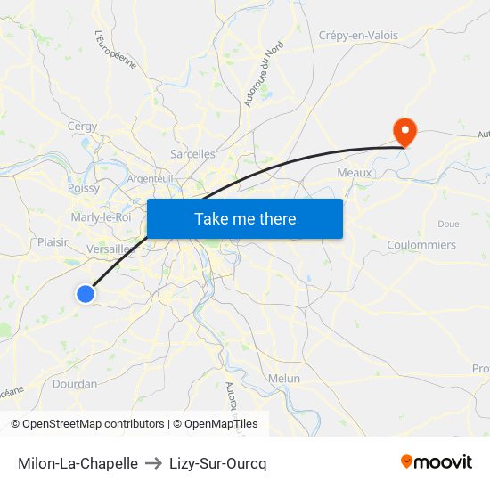 Milon-La-Chapelle to Lizy-Sur-Ourcq map