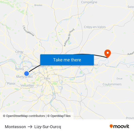 Montesson to Lizy-Sur-Ourcq map