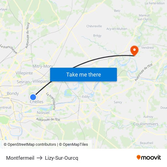 Montfermeil to Lizy-Sur-Ourcq map