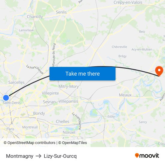 Montmagny to Lizy-Sur-Ourcq map