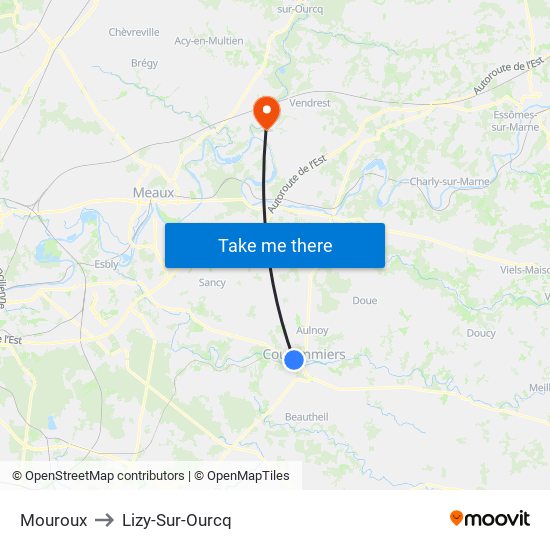 Mouroux to Lizy-Sur-Ourcq map