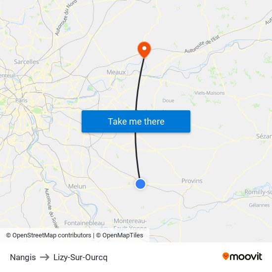 Nangis to Lizy-Sur-Ourcq map