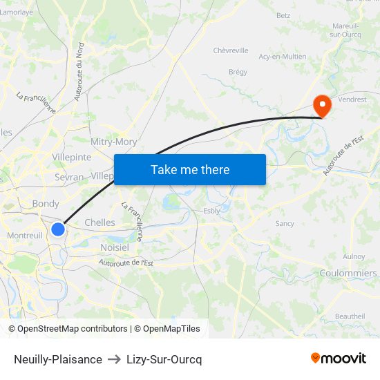 Neuilly-Plaisance to Lizy-Sur-Ourcq map